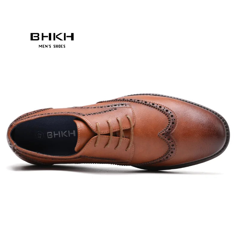 BHKH Genuine Leather Dress Shoes Comfy Men Casual Shoes Smart Business Work Office Lace-up Men Shoes