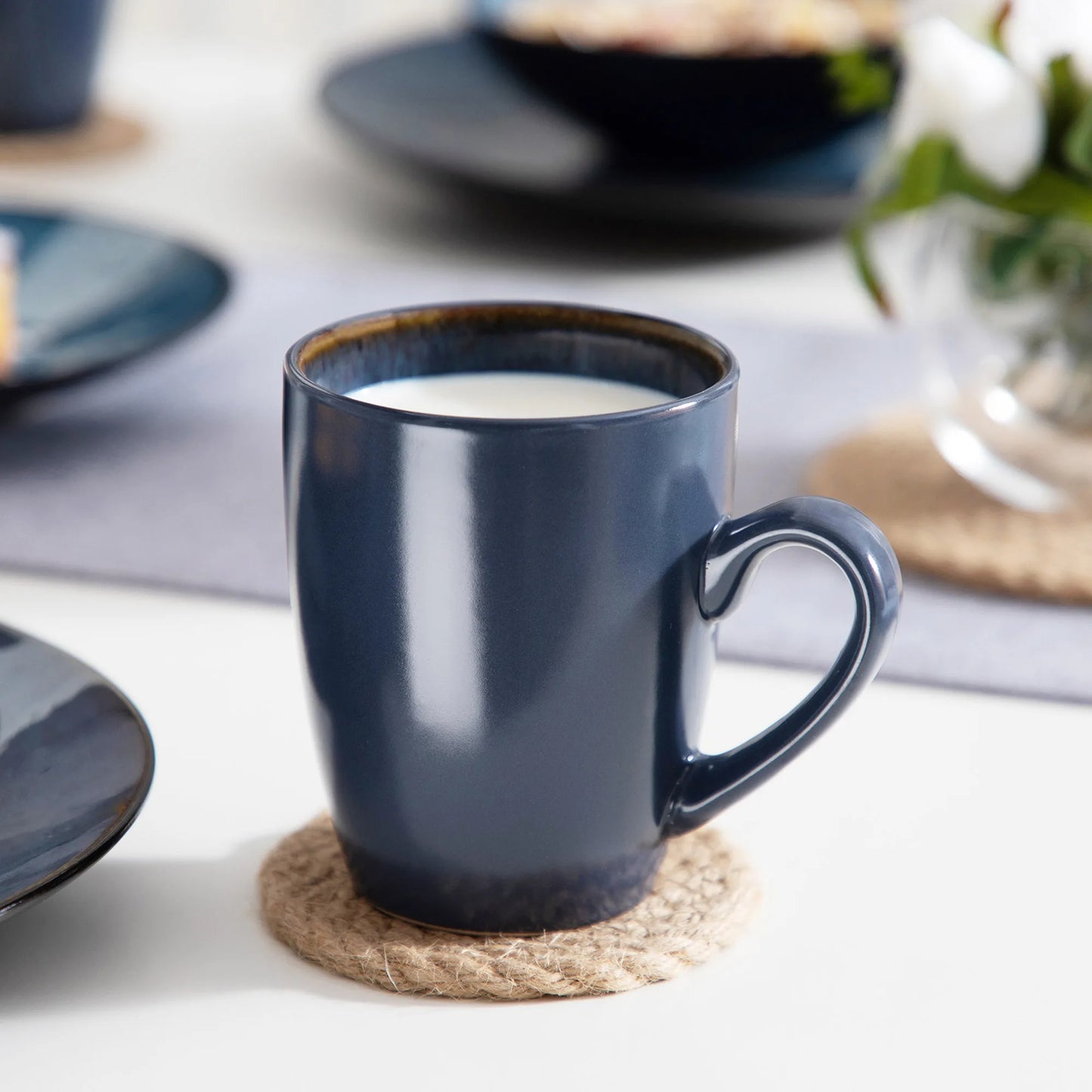 VANCASSO BUBBLE 16/32/48-Piece Tableware Set Vintage Ceramic Blue/Brown Stoneware Set with Dinner&Dessert Plate,Bowl,Coffee Cups