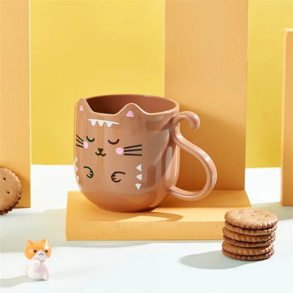 1pc Cute Cartoon Cat Mug Creative Gift for Kids Perfect for Home Travel Thickened Plastic Wash Cup Gift for Children Plastic Mug