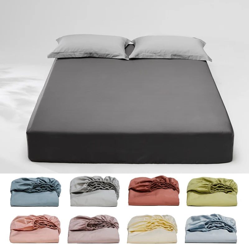 100% Egyptian Cotton Fitted Sheet with Elastic Band Luxury Mattress Cover 1000 Thread Count Soft Bed Linen Solid Color Bedsheet