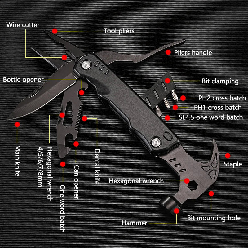 Multi-functional Claw Hammer Pliers Outdoor Camping Nail Hammer Multi-purpose Folding Tool Pliers Lifesaving Hammer Hand Tools