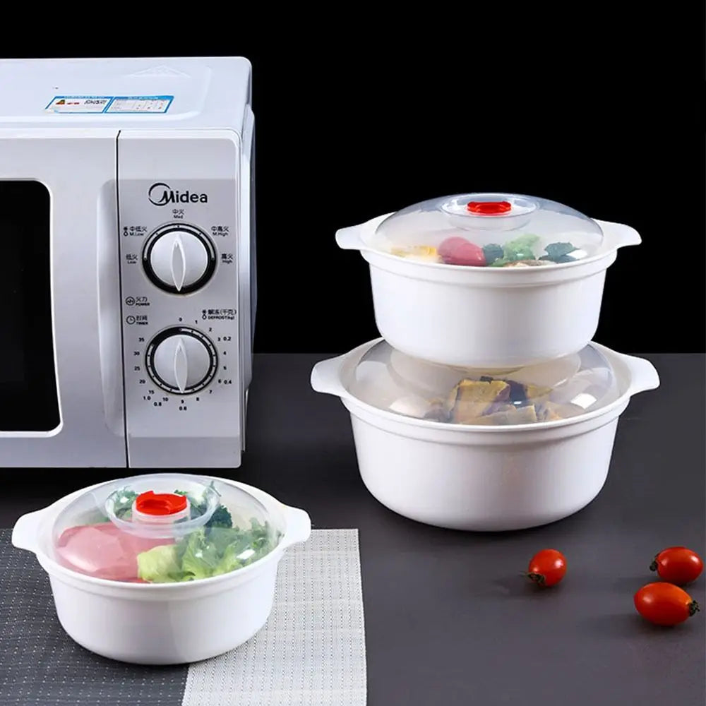 Two Ear Round Microwave Lunch Box Household Plastic Heating Fresh Keeping Box With Lid Steamed Bun Instant Noodles Bowl