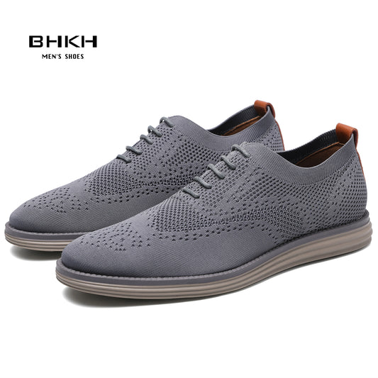 BHKH Breathable Knitted Mesh Casual Shoes Lightweight Smart Casual Shoes Office Work Footwear Men Shoes