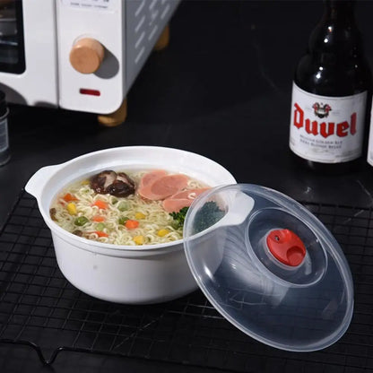 Two Ear Round Microwave Lunch Box Household Plastic Heating Fresh Keeping Box With Lid Steamed Bun Instant Noodles Bowl