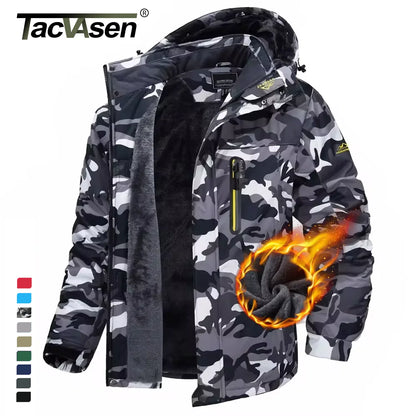 TACVASEN Winter Fleece Lining Parka Waterproof Mens Ski Snowboard Jackets Windproof Removable Hoodie Coats Casual Windbreaker