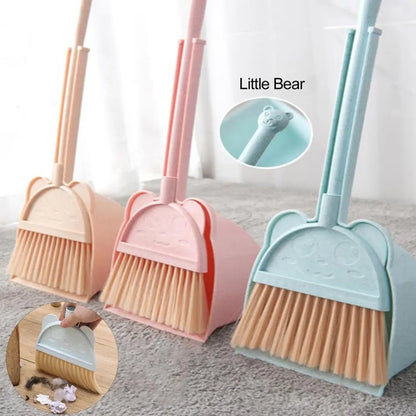 1 Set Mini Children Broom Dustpan Cartoon Flexible Bristles Kids Pretend Play Toddlers Indoor Outdoor Floor Sweeping Tool Kit