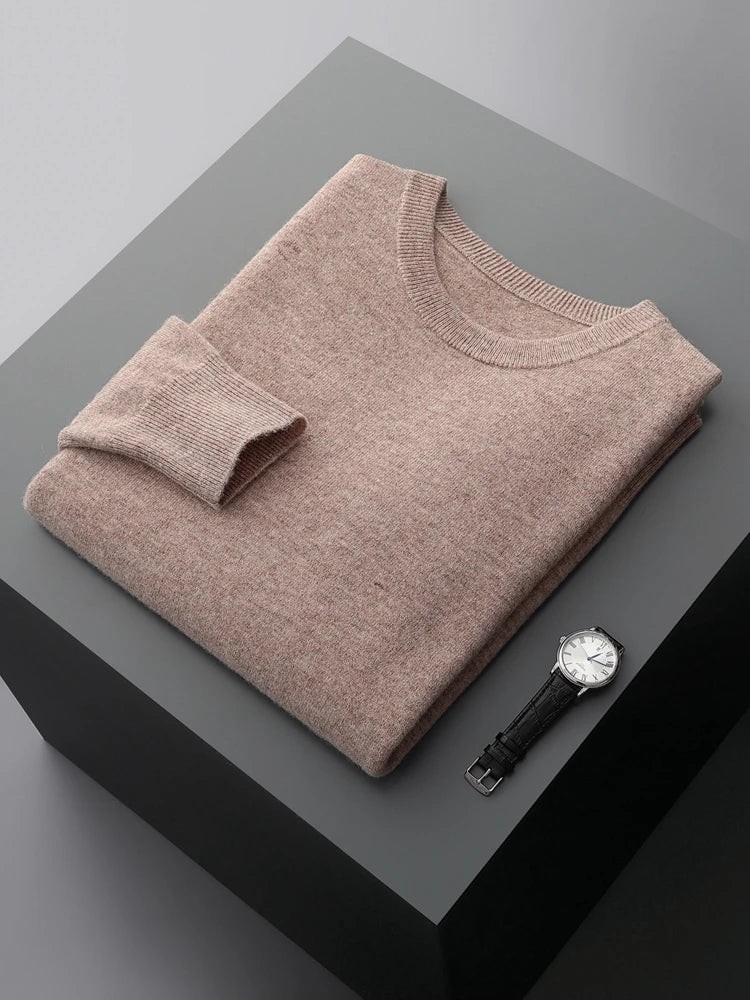 MVLYFLRT 100% Pure Merino Wool Sweater Men's Round Neck Pullover Tops Autumn Winter Thin Solid Color Sweater Versatile Basic