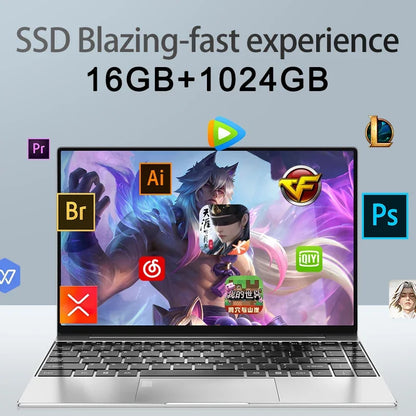 Newest 14.1" inch Mini Laptop Intel N3700 CPU 16GB RAM 2TB SSD Windows 11 Pro Original Mini Gaming PC Office Study Computer