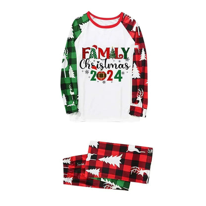 Christmas 2024 Matching Family Outfits Patchwork All Over Print Pajamas Set Mom Dad Kids Sleepwear Baby Romper Xmas Look Pyjamas