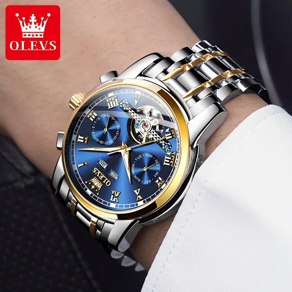 OLEVS Men's Watch Business Multi functional Waterproof Calendar Classic Watch Luxury Automatic Mechanical Skeleton Men's Watch