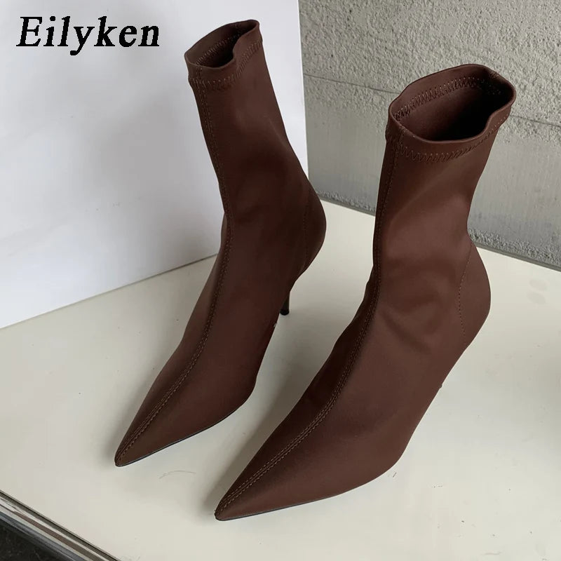 Eilyken New Spring Autumn Stretch Fabric Women Ankle Boots Sexy Pointed Toe High Heels Fashion Female Socks Pumps Shoes