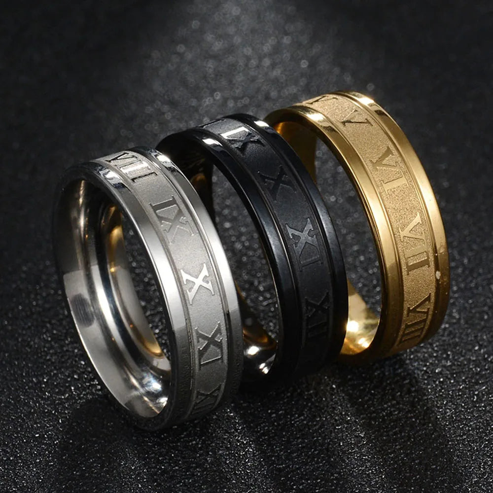 Seakissky Classic Fashion Stainless Steel Roman Digital Men Women Ring Cool Punk High Quality Waterproof Jewelry for Party Gifts