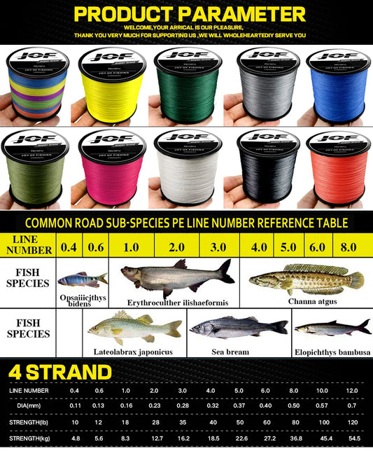 JOF 4 Strands Braided Fishing Line Multifilament 300M 500M 1000M Carp Fishing Japanese Braided Wire Fishing Accessories Pe Line