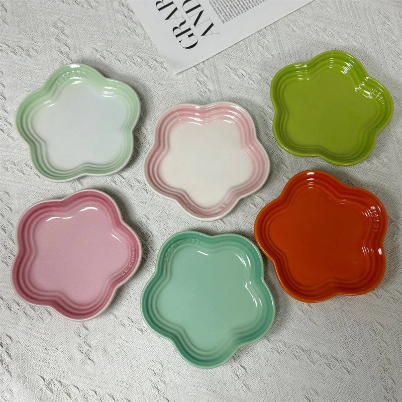 Plum Blossom Small Plate 14cm Sauce Plates French Cool Color Cake Dish Gradual Spit Bone Dishs Tableware Ceramic Dessert