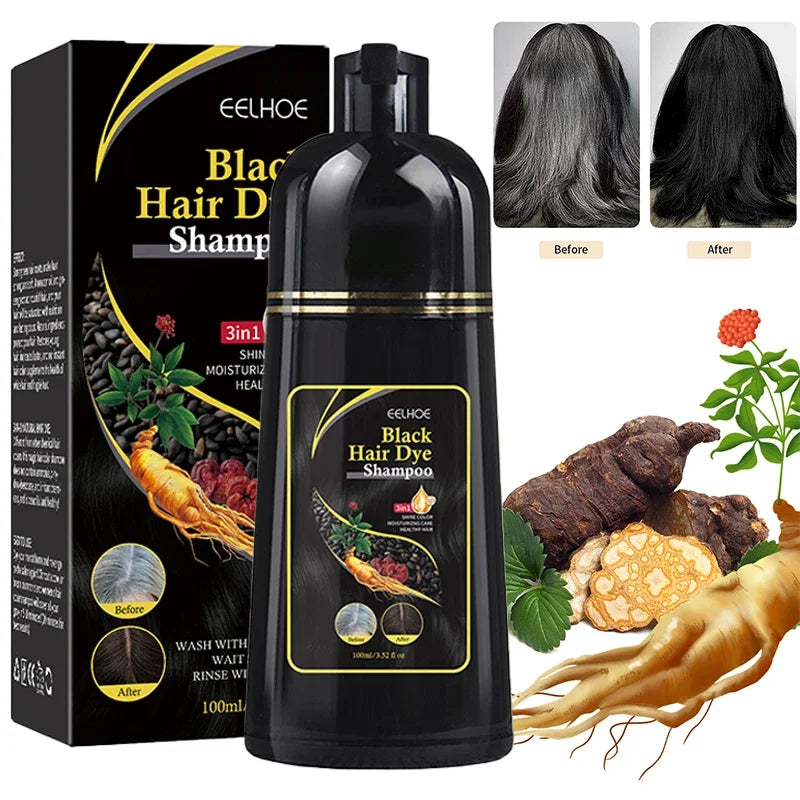 Natural Herbal Hair Dye Shampoo 3 in 1 Hair Color Shampoo for Gary Hair Dark Brown Black And Women Men Grey Coverage