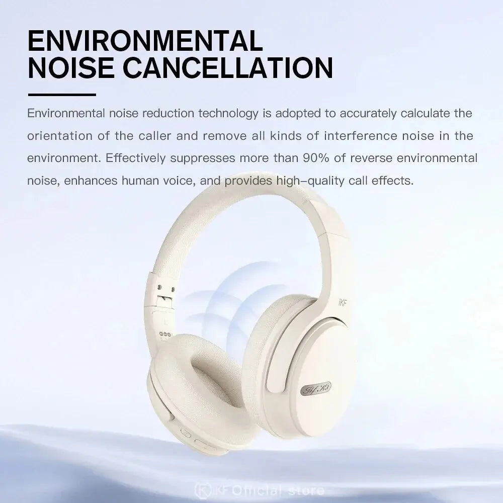 IKF-K3 Over Wireless Ear Headphones ENC Call Noise Cancelling Bluetooth 5.3 Headset With Mic 50 Hours Playtime 38ms Low Latency