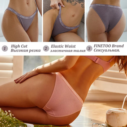 3PCS/Set Women Panties Waffle Cotton Underwear FINETOO Elasticity Sexy Low Rise Breifs Panty Soft Breathable Lingerie for Female