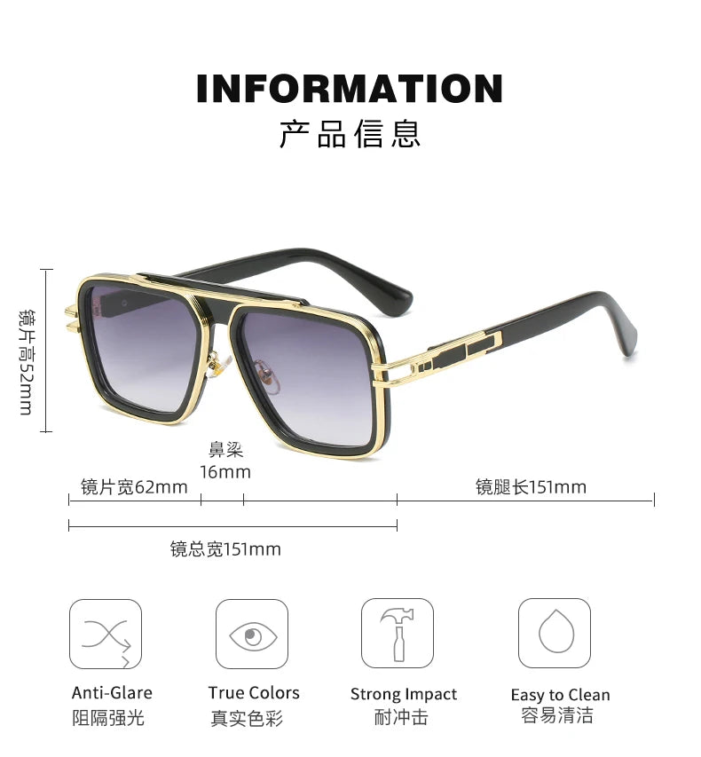 HOT WAVE Blue Mirror Sunglasses Men UV Ray Lense Eyewear Vintage Fashion Square Men's Sun Glasses 95885