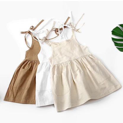 Little Dress For Little Girl Kids Sleeveless Cotton Skinny Suspender Beach Skirt With Pocket Solid Slip Dresses Outfits Clothing