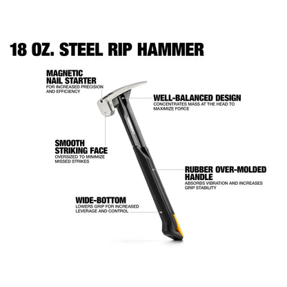 TOUGHBUILT TB-H1-1R-S16/TB-H1-1R-S18 16 OZ. 18 OZ. Steel Rip Hammer Smooth Face Hand Tools