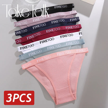 3PCS/Set Women Panties Waffle Cotton Underwear FINETOO Elasticity Sexy Low Rise Breifs Panty Soft Breathable Lingerie for Female