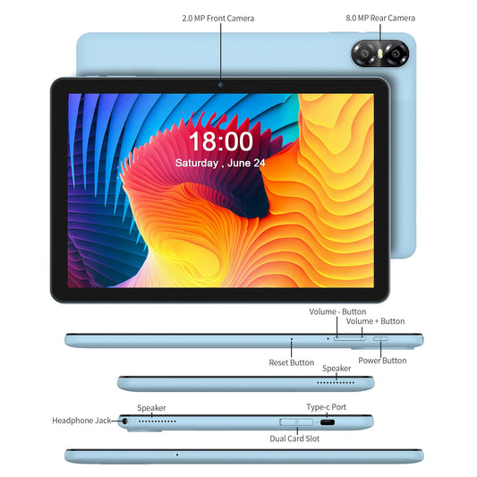 PRITOM TOUCH 10 Plus 10 Inch Android 13 Tablet, 8(4+4)GB+64GB 1TB Expand, WiFi 6, Dual Box Speakers, BT5.0, Google GMS, 2.0GHz