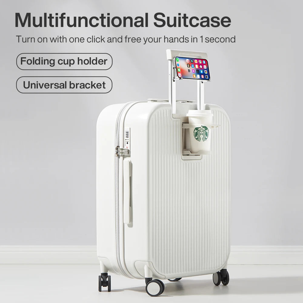 Mixi Suitcase Carry On Luggage with Cup Phone Holder Hard Shell Rolling Luggage PC Spinner Wheels Trolley Case