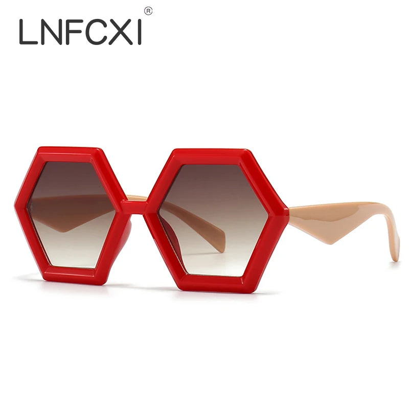 LNFCXI New Retro Polygon Square Sunglasses Women Gradient Orange Tea Shades UV400 Fashion Men Double Color Trending Sun Glasses