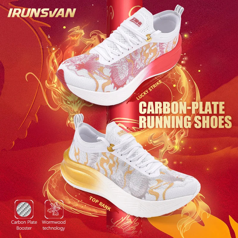 IRUNSVAN Full Palm Carbon Plate Marathon Running Shoes Men Shock-absorbing Boost Carbon Fiber Sports Shoes Women