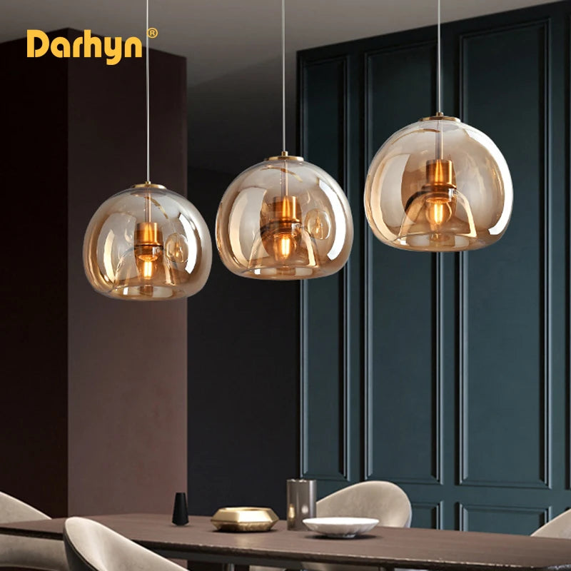 Modern Minimalist Glass Ceiling Light Nordic Texture LED Dinning Room Lamp Corridor Lustre Creative Living Room Lighting E27