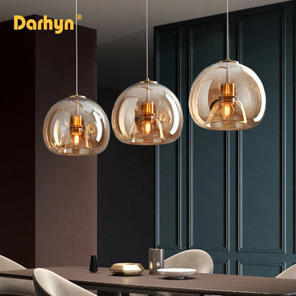 Modern Minimalist Glass Ceiling Light Nordic Texture LED Dinning Room Lamp Corridor Lustre Creative Living Room Lighting E27