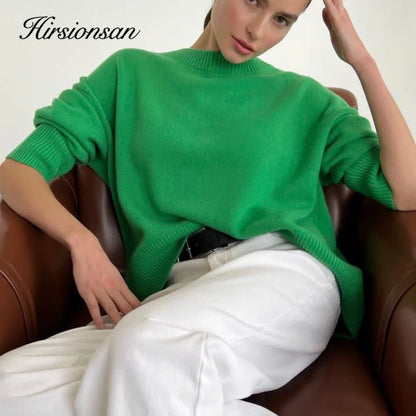 Hirsionsan Oversized Cashmere Autumn Winter Sweater Women Fashion Basic Knitted Pullover Chic Soft Loose Casual Female Jumper