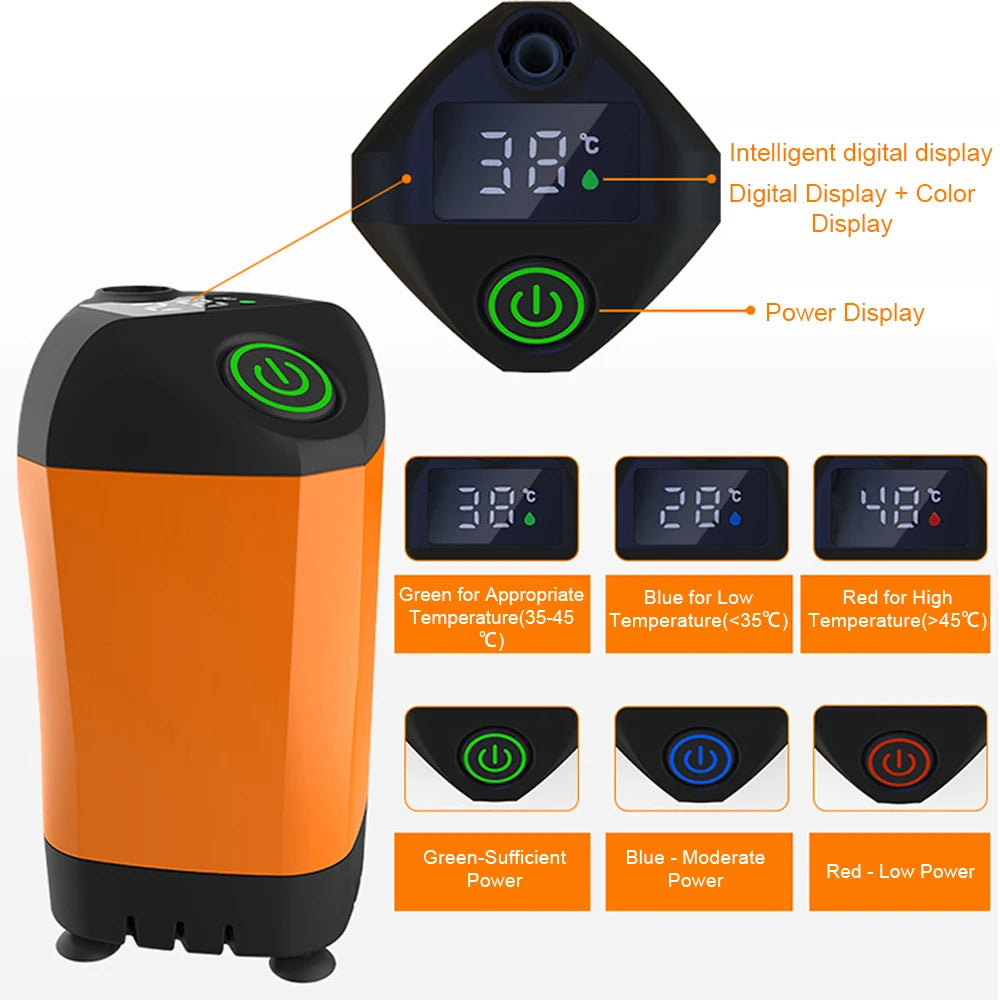 Outdoor Camping Shower IPX7 Waterproof Orange with Digital Display Portable Electric Shower Pump for Hiking Travel Pet Watering