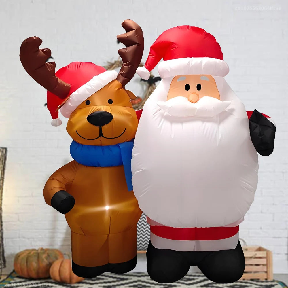 1.5M Inflatable Santa Claus And Deer with LED Lights Inflatable Model Toy Outdoor Decoration Christmas New Year Party Decoration