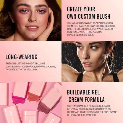 Vegan Cruelty-Free Big Volume Creamy Blusher Waterproof Long Lasting High Pigment Face Blush Lip And Cheek Tint Balm Blush Stick