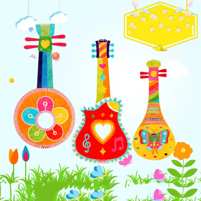 Wooden Handmade DIY Guitar Toys For Kids Drawing Painting Grafffti Filling Coloring Creative Art And Craft Children Musical Toy