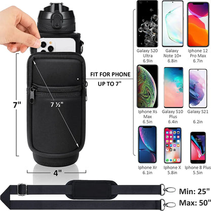 32 oz Water Bottle with Sleeve - BPA Free Leakproof 1L Water Bottle with Straw & Strap & Holder Carrier Bag for Kids Women Men