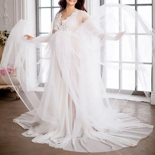 Hot Sexy Long Dress For Pregnancy Photography White See Throught Tulle Maxi Baby Shower Gowns Maternity Women Photoshoot Dresses