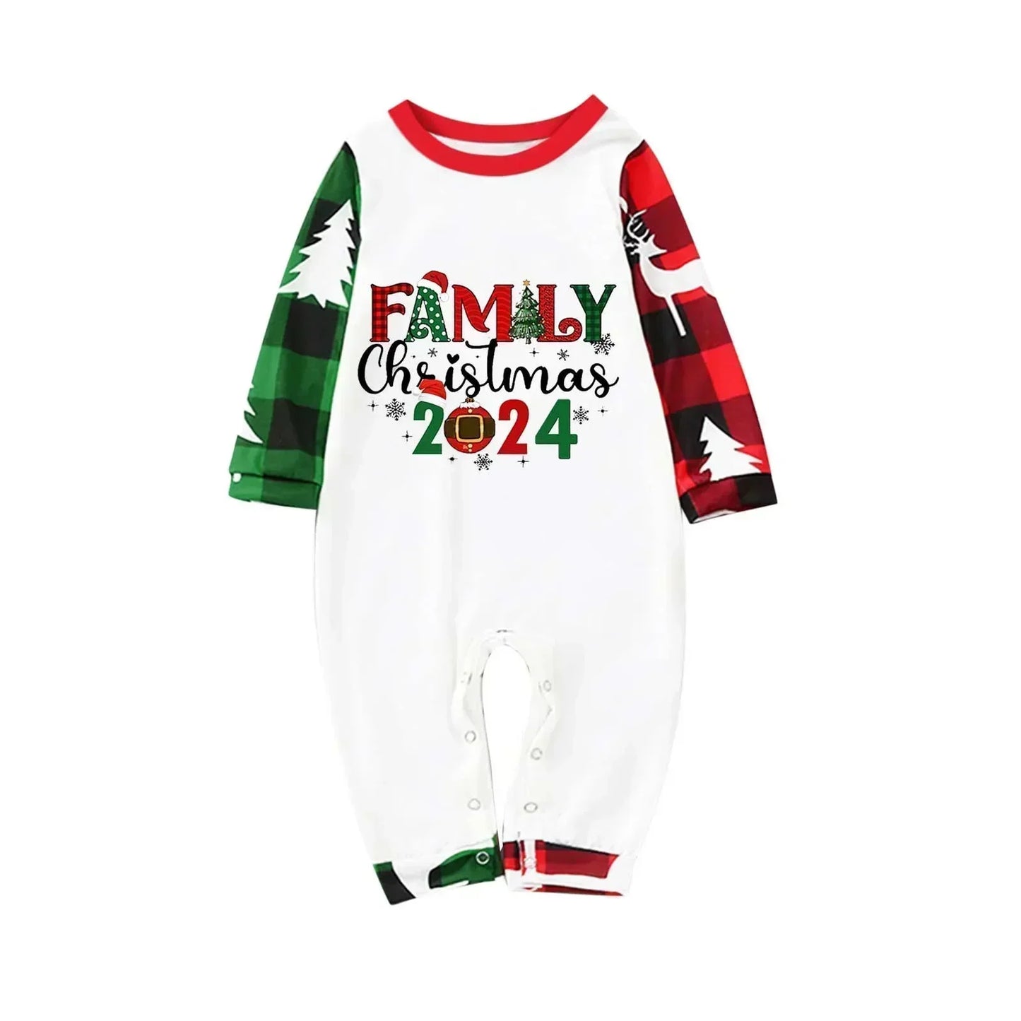 Christmas 2024 Matching Family Outfits Patchwork All Over Print Pajamas Set Mom Dad Kids Sleepwear Baby Romper Xmas Look Pyjamas