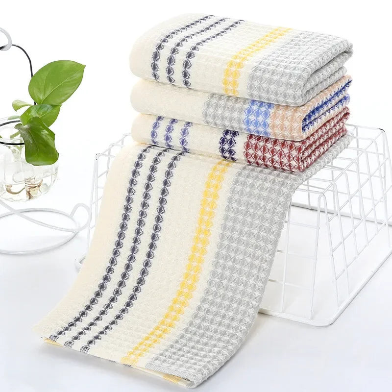 Thickened 100% Cotton Bath Towel Premium Striped Waffle Towel Adult Kids Home Absorbent Soft Towel