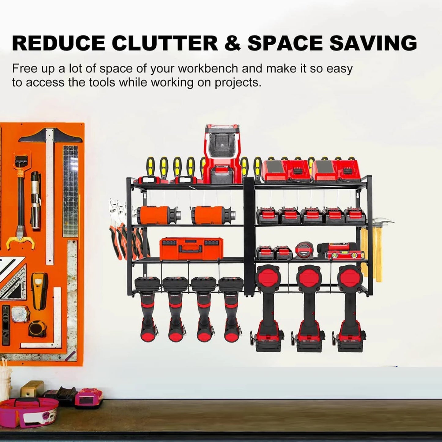 Power Tool Organizer Wall Mount 4 Layer Garage Storage Rack for Drill Screwdriver