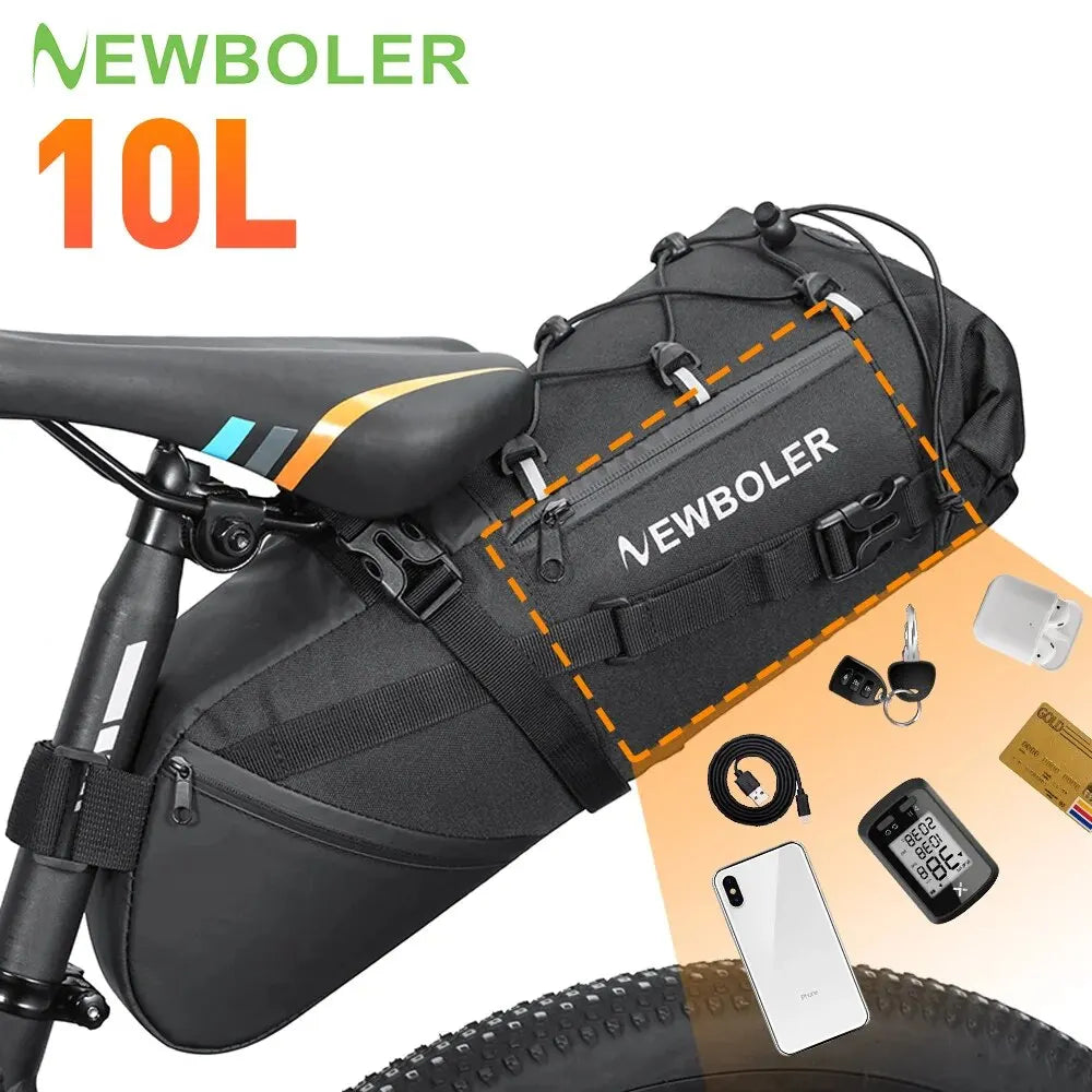 NEWBOLER Bike Bag Waterproof 10L Large Capacity Bicycle Saddle Bag Cycling Foldable Tail Rear Bag MTB Road Trunk Bikepacking