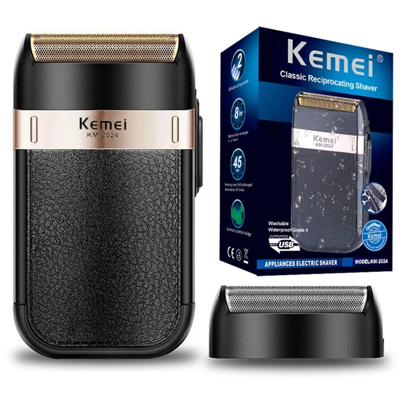 Original Kemei Rechargeable Shaver For Men Waterproof Electric Shaver Beard Machine Bald Head Electric Razor With Extra Mesh