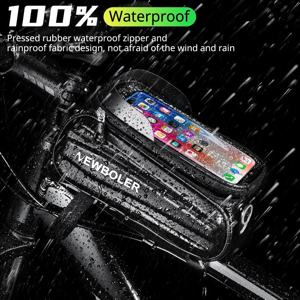 NEWBOLER Bike Bag 2L Frame Front Tube Cycling Bag Bicycle Waterproof Phone Case Holder 7.2Inches Touchscreen Bag Accessorie