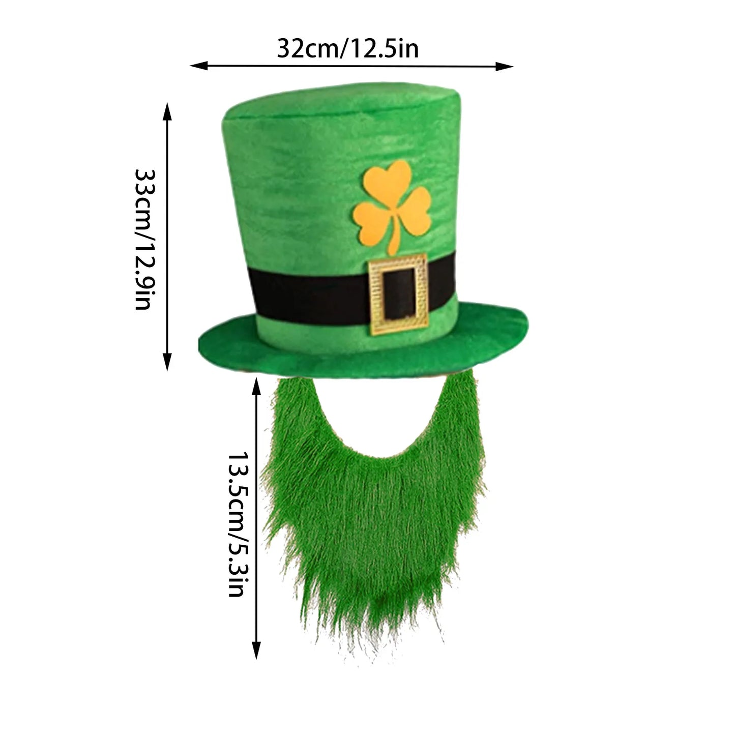 Saint Patricks Day Top Hat Holiday Fake Beard Green Celebration Costume for Irish Festival Birthday Party Decor Supplies