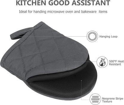 1 Pair Short Oven Mitts - Silicone Kitchen Oven Gloves High Heat Resistant, for BBQ, Baking, Cooking and Grilling