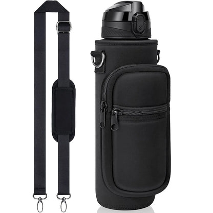 32 oz Water Bottle with Sleeve - BPA Free Leakproof 1L Water Bottle with Straw & Strap & Holder Carrier Bag for Kids Women Men