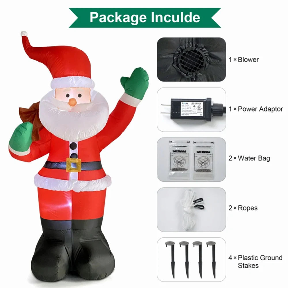 1.8m Xmas Inflatable Santa Built-in LED Lights Up Inflatable Model Outdoor Ornament Xmas Gift Party New Year Indoor Props Decor