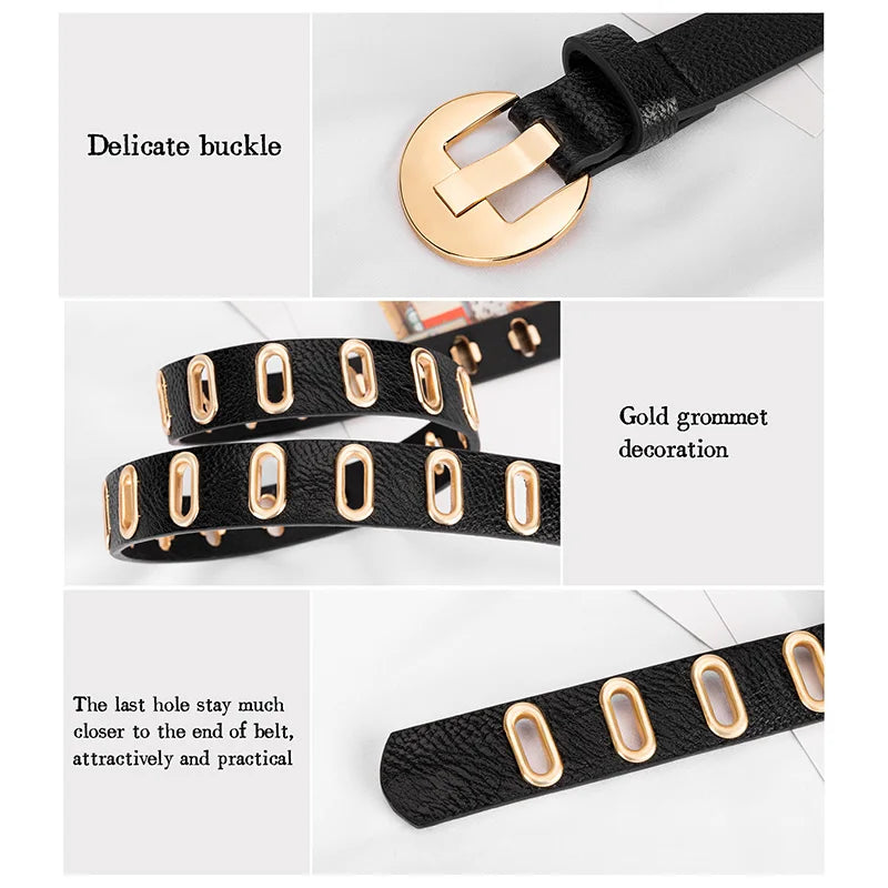 Maikun New Grunge Women Belt Adjustable Hole Grunge Punk Belts for Women Alloy Pin Buckle PU Leather Belt