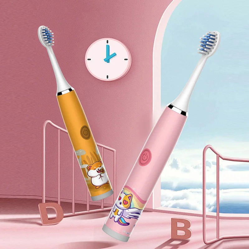 Children Electric Toothbrush Cartoon Kids With Replacement Head Ultrasonic IPX7 Waterproof Rechargeable Sonic Toothbrush